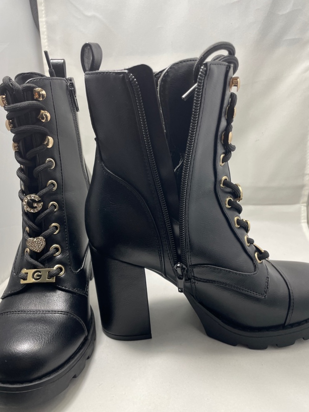 GBG Los Angeles Black Lace-Up Combat Boots with Gold Accents - Picture 10 of 13